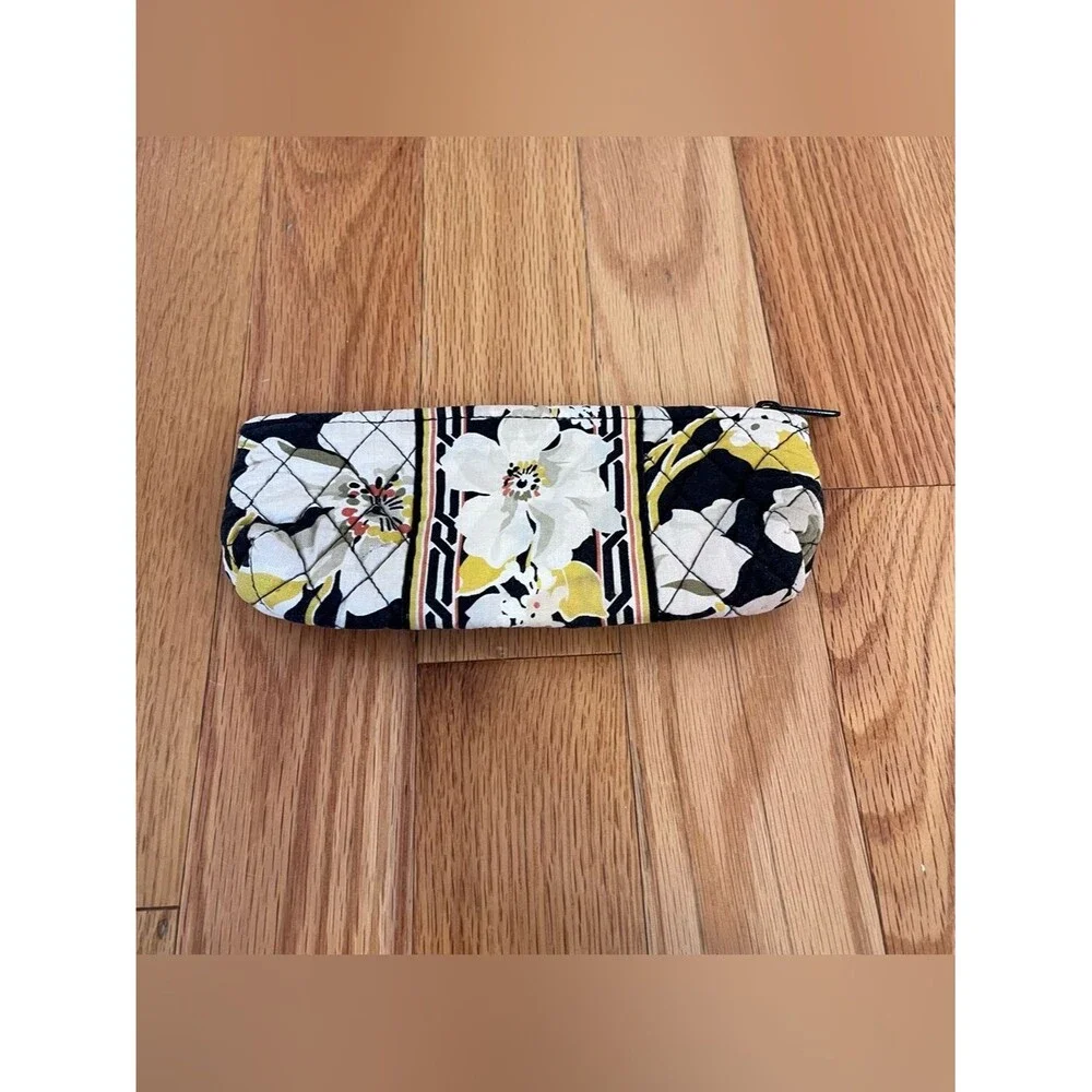 Vera Bradley Pencil Case Small Makeup Bag Black Yellow White Floral